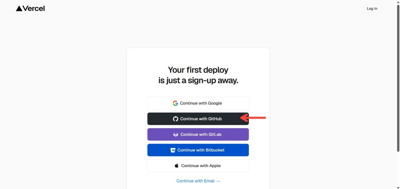 Choose your hosting provider and sign in — screenshot 1